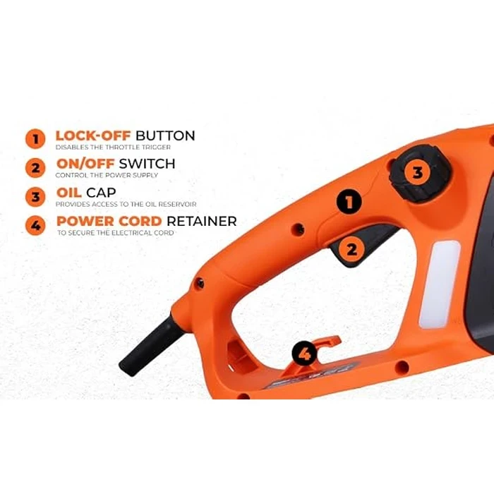 BLACK+DECKER 2200W 45cm (18") Corded Electric Chainsaw | Tool-Free Chain Tensioning & Auto-Oiling Safety Brake Log Cutter | BECS2245-IN