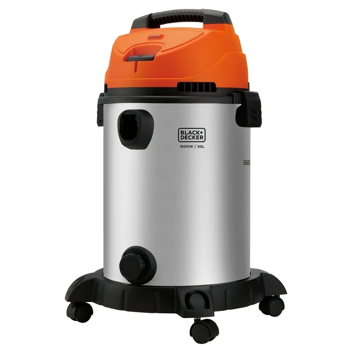 BLACK+DECKER 30-Litre 1600W Stainless Steel Wet & Dry Canister Vacuum Cleaner | High-Suction Washable HEPA Filter with Multi-Floor Attachments | WDBDS30-IN