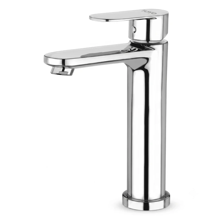 Toyo Single Lever Basin Mixer with Long Spout & Inbuilt Flange Collar | Solid Brass Table-Mounted Hot & Cold Faucet | CO-52108
