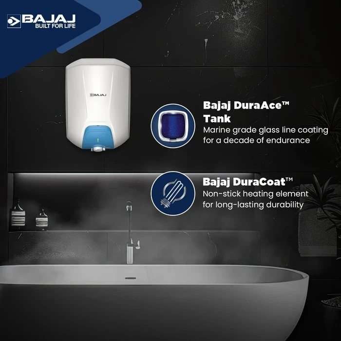 Bajaj 15L & 25L 5-Star Storage Water Heater Geyser | 8 Bar Working Pressure & Child Safety Mode | Endure Series Gracio - 150940, 150941