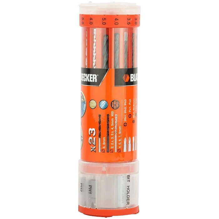 BLACK+DECKER 23-Piece Mixed Drill & Screwdriver Bit Set | Titanium Nitride Coated 118° Split-Point Bits for Metal & Wood | A7102-XJ