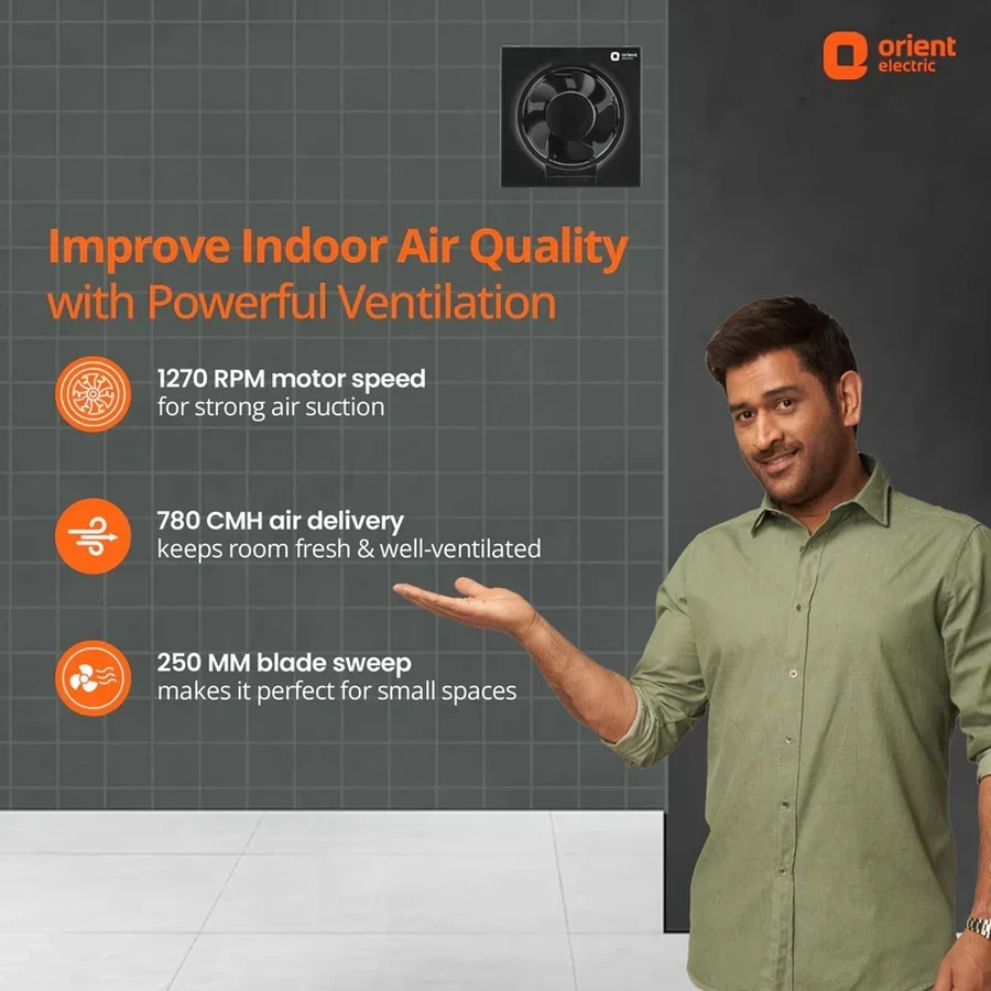 Orient Ventilator RX 250mm Exhaust Fan | 40W High-Performance Motor | 220-240V | 38cm Square Frame | White/Black/Ivory