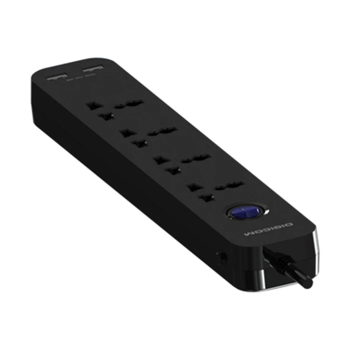 Digicom DG-V42U 4 Port Universal Sockets & 2 USB Ports | 2500W Power Logic | Nanosecond Surge Protection & Flame Retardant | 2 Mtr. Cable