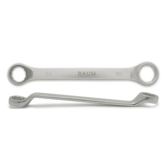 BAUM Heavy-Duty Chrome Vanadium Bi-Hexagon Ring Spanner | 12-Point Rough Matt Chrome Finish Oval Body Wrench | Model ART 23E
