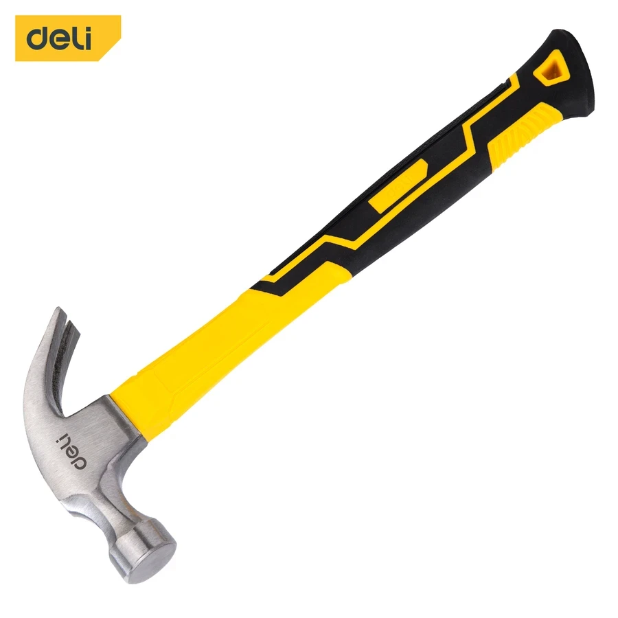 Deli 0.5kg (500g) Professional Forged Carbon Steel Claw Hammer | Heat-Treated Curved Head with Shock-Absorbing Fiberglass Handle | EDL5002