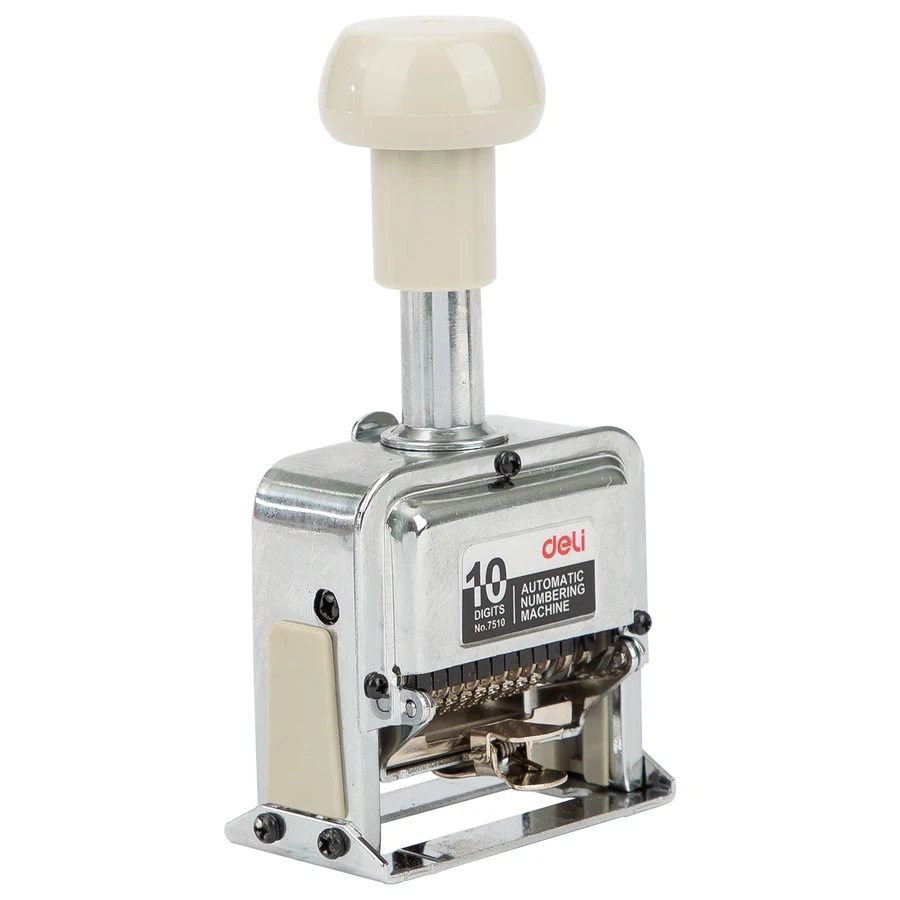 Deli 10-Digit Automatic Numbering Machine (5mm Letter Height) | Heavy-Duty All-Metal Sequential Stamping Tool with Storage Lock | E7510