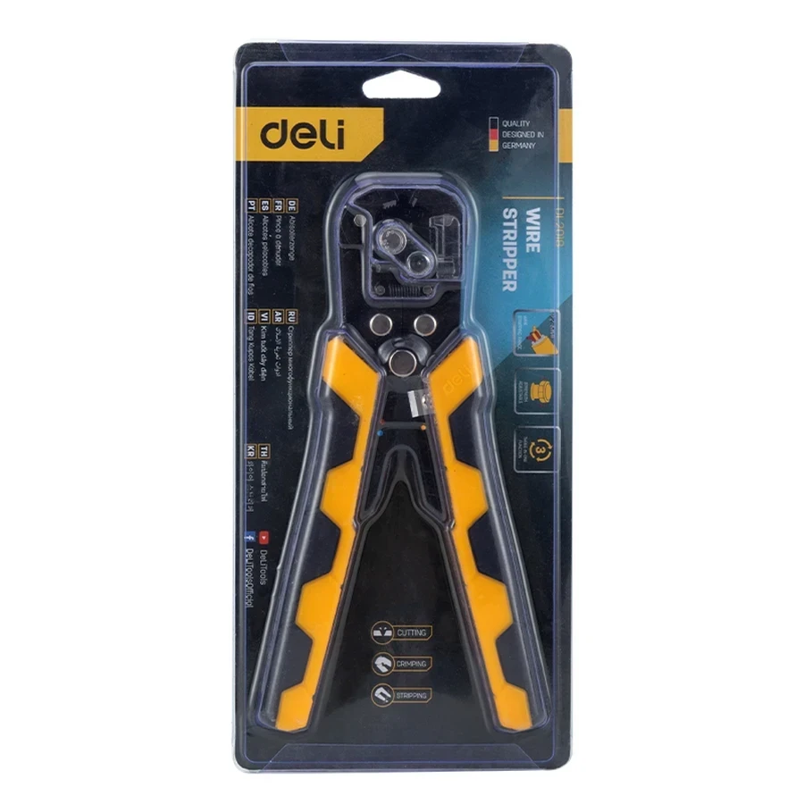 Deli Multi-Function Wire Stripper 0.2-6mm² Capacity with 3-in-1 Stripping, Cutting & 4P/6P/8P Crimping Functions (Yellow/Black) | EDL2018