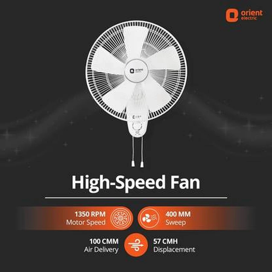 Orient Wind Pro Wall 80 Fan 16-inch | 85W High-Power Motor | 3-Speed Settings | High-Velocity Air Delivery | White