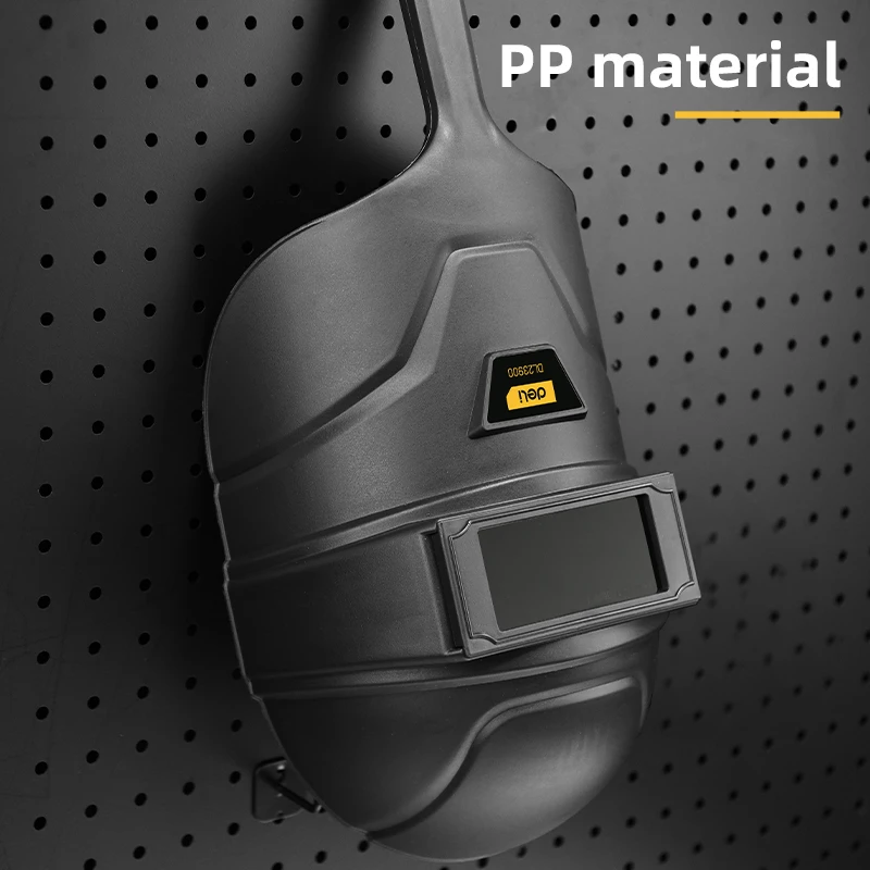 Deli Handheld Welding Mask (320x220x140mm) | High-Strength PP Face Shield with Integrated Ergonomic Handle & Tempered Glass Lens (Black) | EDL23900