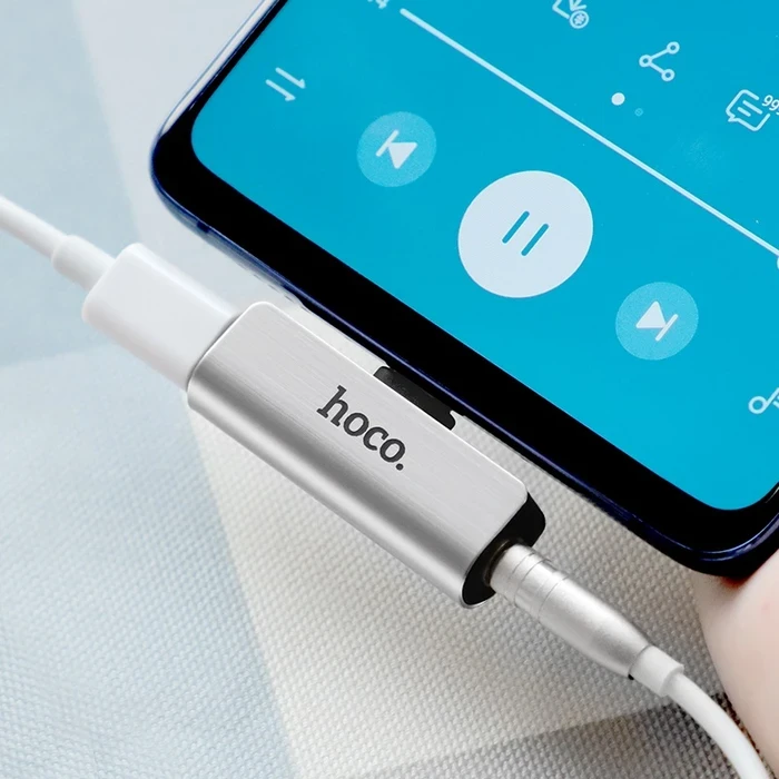 Type-C to 3.5mm Aux Audio Converter | 1.5A Pass-Through Charging Dual Splitter | Supports Microphone & Wire Volume Control Adaptive Hub | Silver | Ls26
