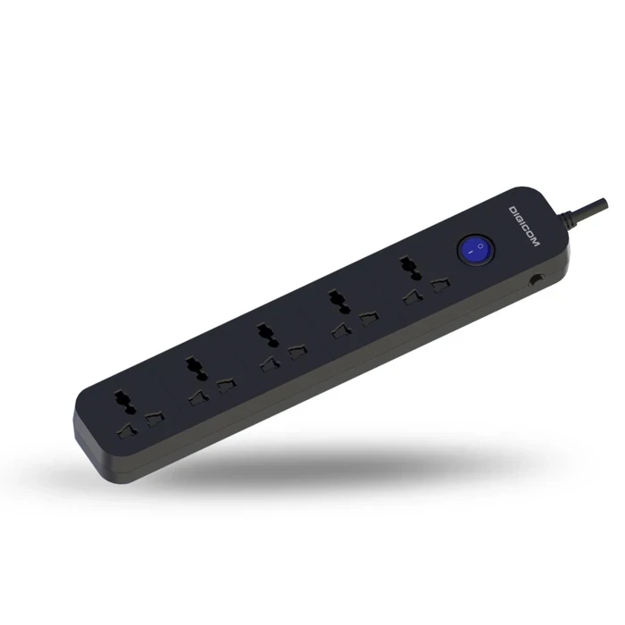 Digicom DG-V50 5 Port Universal Power Strip | 15A High Current Logic | Nanosecond Surge Protection & Flame Retardant | 2 Mtr. & 3 Mtr. Options