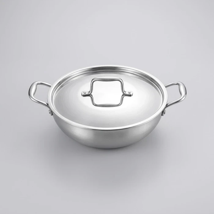 Panasonic Triply Stainless Steel Induction Base Kadai with Stainless Steel Lid (1.5L to 4.8L / 20cm to 30cm) | Fast Uniform Heating Multi-Cooktop Compatible - ND-KA Series