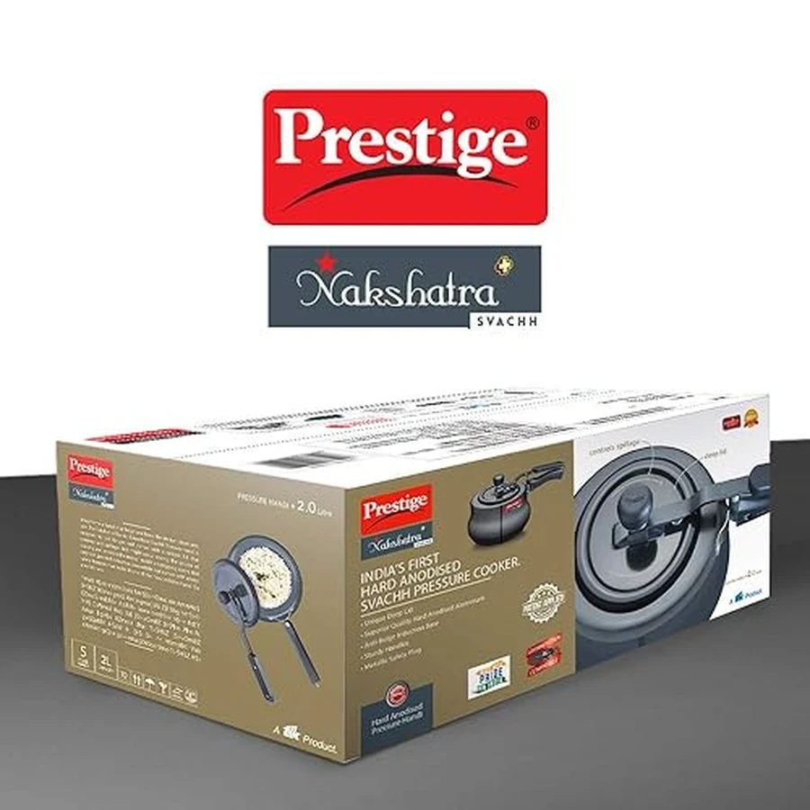 Prestige 10759 Nakshatra Plus Svachh HA Handi 2L Hard Anodised Aluminum Pressure Cooker | Deep Lid Spillage Control & Gas-Induction Anti-Bulge Base - Model 10759