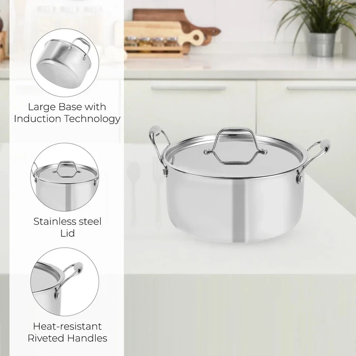 Panasonic Triply Stainless Steel Induction Base Cookpot with Stainless Steel Lid (2.5L / 3.2L / 4.3L) | Fast Uniform Heating Multi-Cooktop Compatible - ND-CP Series