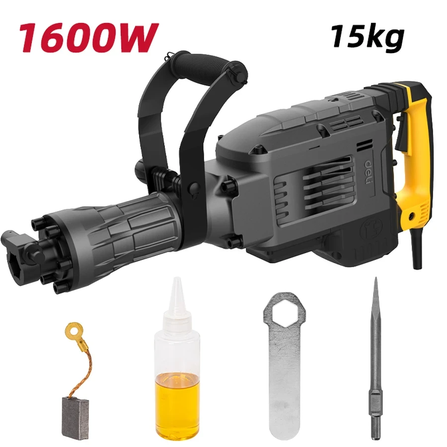 Deli 1600W Professional 15KG Demolition Breaker | Heavy-Duty 65J High-Impact Concrete Breaker Jackhammer with 1900 BPM & Anti-Vibration System | EDC390