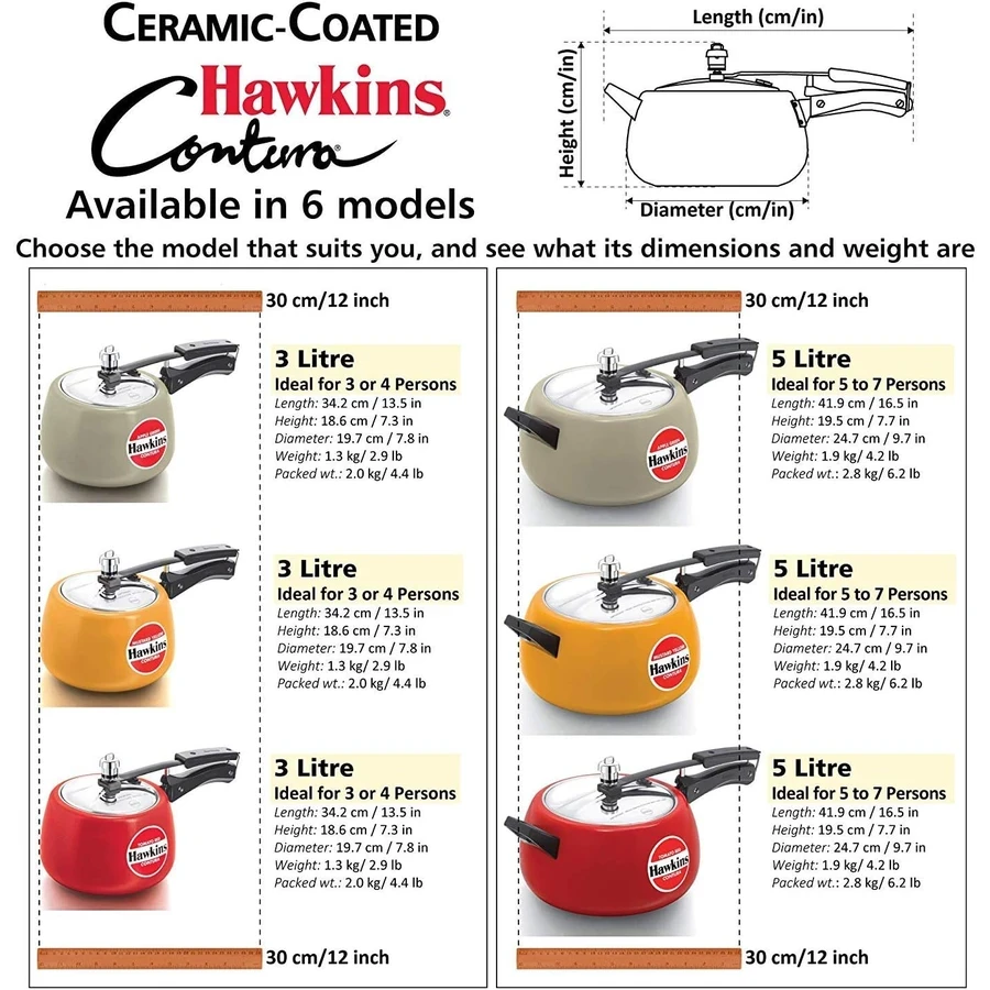 Hawkins CMY50 5L Contura Pressure Cooker | German Ceramic Coating | Rapid Heating Black Base | Mustard Yellow | Stainless Steel Lid