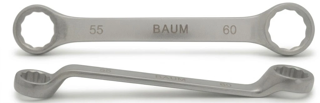 BAUM Heavy-Duty Large Chrome Vanadium Bi-Hexagon Ring Spanner | 12-Point Rough Matt Chrome Finish Oval Body Wrench | Model ART 23E (Sizes 24mm to 60mm)