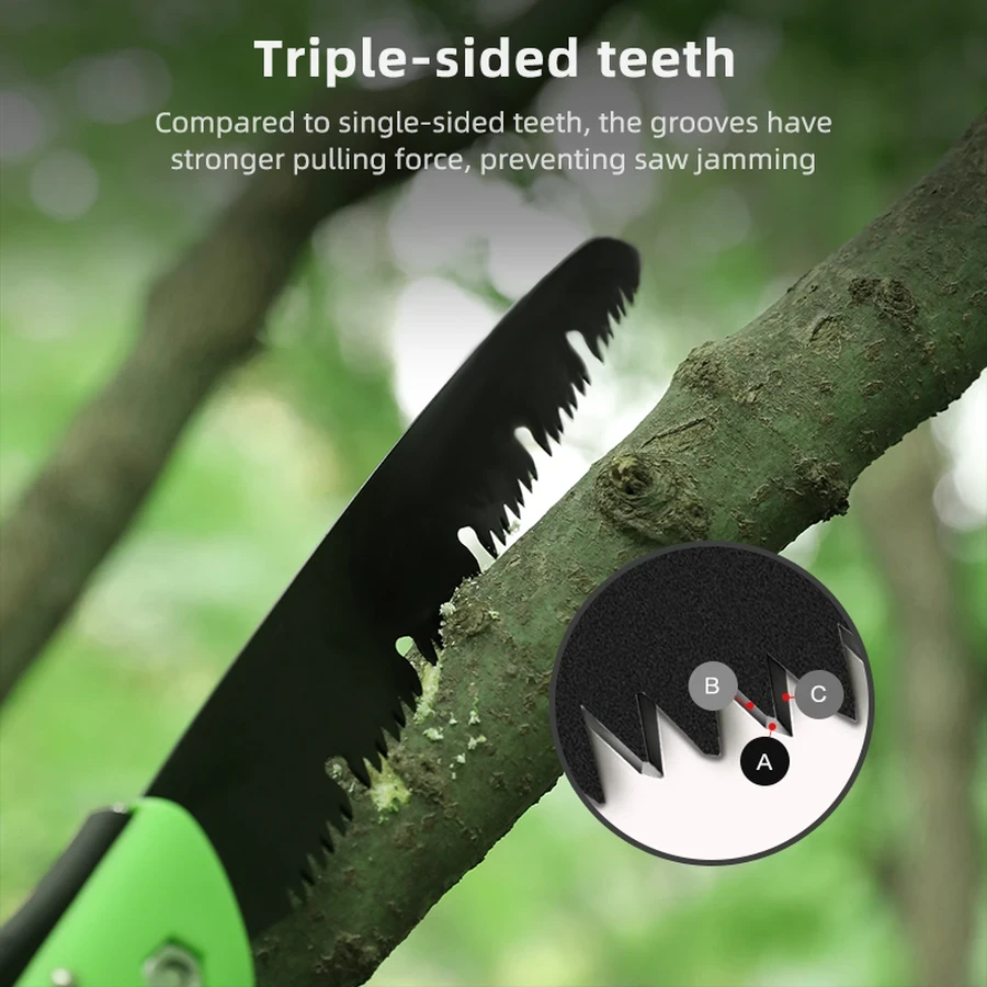 Deli Heavy-Duty Folding Saw 180mm (7") 65Mn Steel Blade with Triple-Ground Quenched Teeth & Safety Lock for Pruning & Camping (Green) | EDL6006