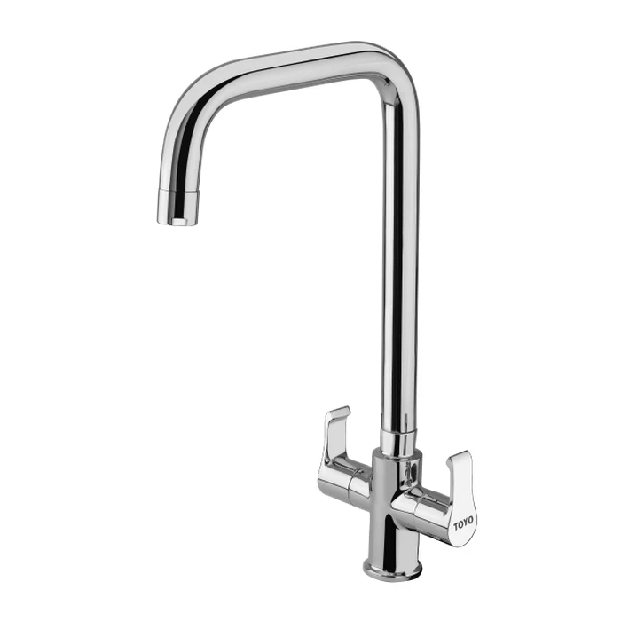 TOYO-AL-51522 Premium Table Mounted Centre Hole Sink Mixer | Solid Brass Hot & Cold Kitchen Faucet with Long Extended Swinging Swivel Spout and 600mm Braided Hoses