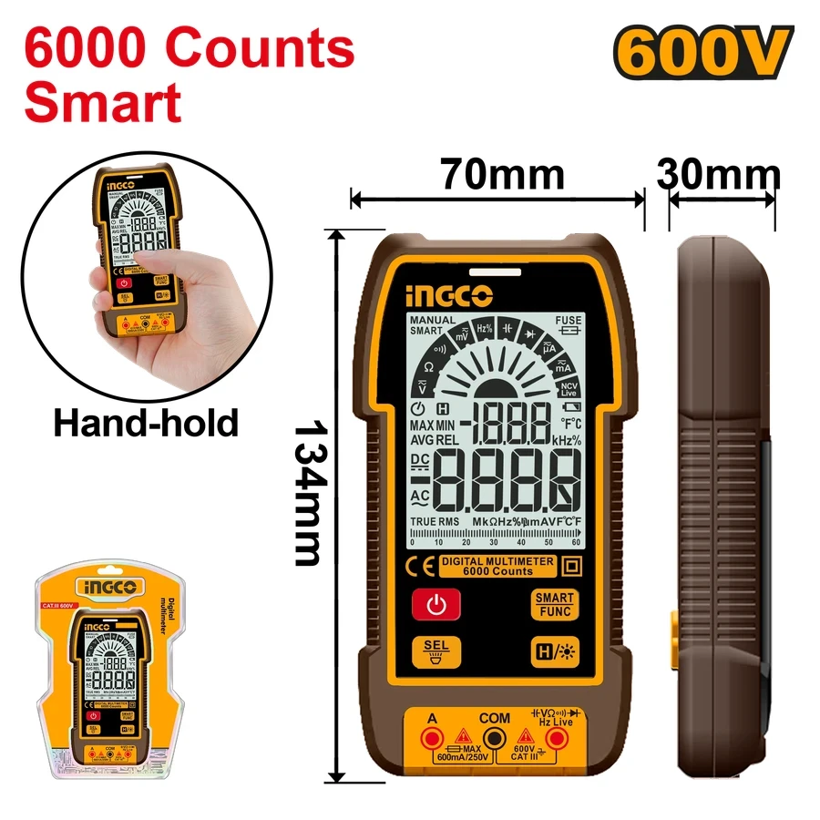 Professional Smart 6000-Count True RMS Digital Multimeter | Auto-Ranging Parameter Sensing & NCV Sensor | DM16004
