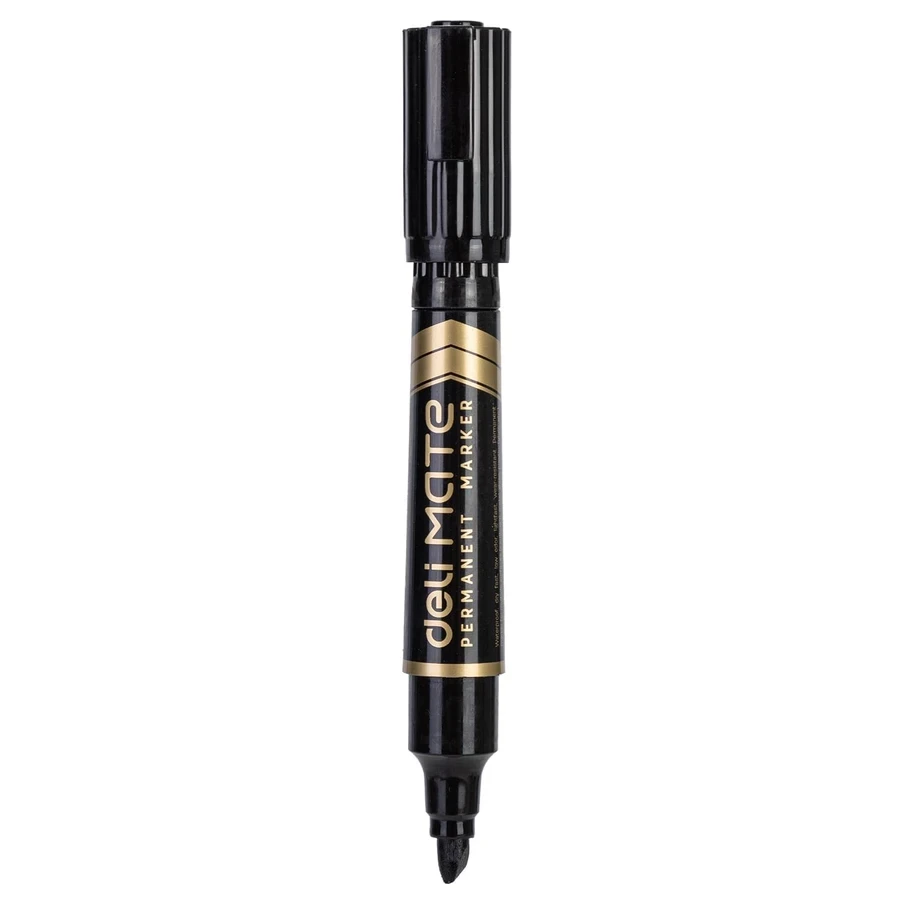 Deli Heavy-Duty Permanent Marker | Waterproof & Fade-Resistant | Bold Black Ink | ES555 (10 Pcs per pack)