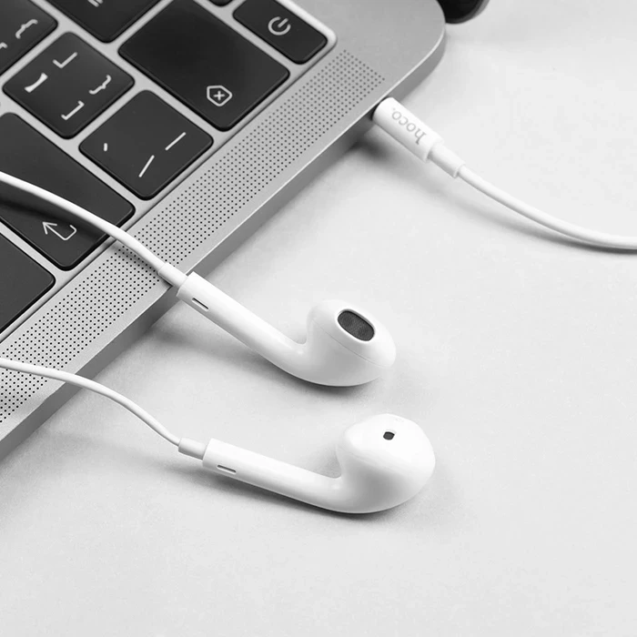 HOCO Memory Sound Wire Control Earphone with Mic | 14.2mm Driver | Volume Control | Black, White, Pink Finish | M55