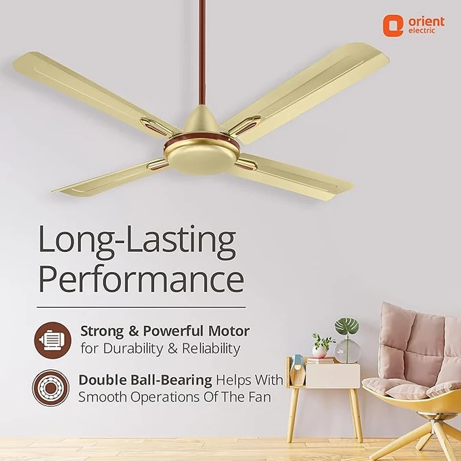 Orient Quadro Ornamental 4-Blade Ceiling Fan 60W | 1200mm | BEE Star Rated | 230 CMM Airflow | Silver Blue, Sea Green, Ivory Cherry & Golden Chocolate