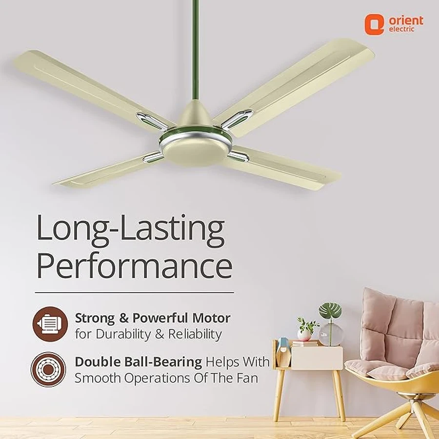 Orient Quadro Ornamental 4-Blade Ceiling Fan 60W | 1200mm | BEE Star Rated | 230 CMM Airflow | Silver Blue, Sea Green, Ivory Cherry & Golden Chocolate
