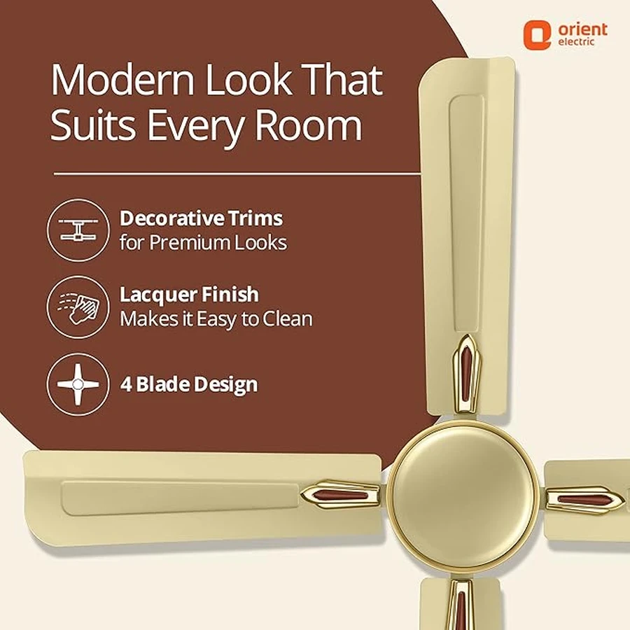 Orient Quadro Ornamental 4-Blade Ceiling Fan 60W | 1200mm | BEE Star Rated | 230 CMM Airflow | Silver Blue, Sea Green, Ivory Cherry & Golden Chocolate