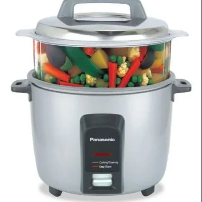 Panasonic 1.8L Automatic Drum Electric Cooker with Warmer & Non-Stick Pan | Single Steaming Basket Attachment | 660W Auto Keep Warm & Shut-Off | Model SR-Y18FHS(E) in Burgundy & Silver