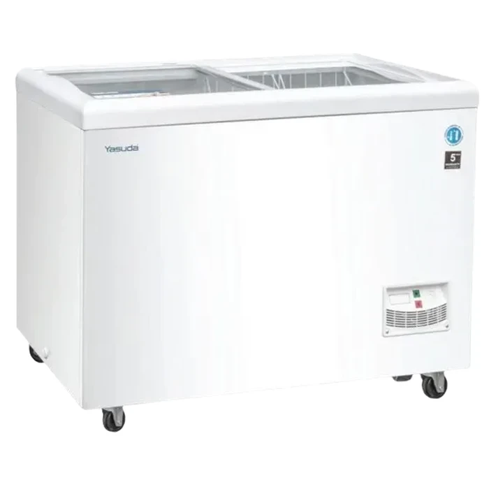 Yasuda 430L Flat Glass Door Chest Freezer | Convertible Freezer & Chiller Cooling Type | Tropical Climate Compressor Embossed Aluminum Body Lock & Key | YS-FG430A