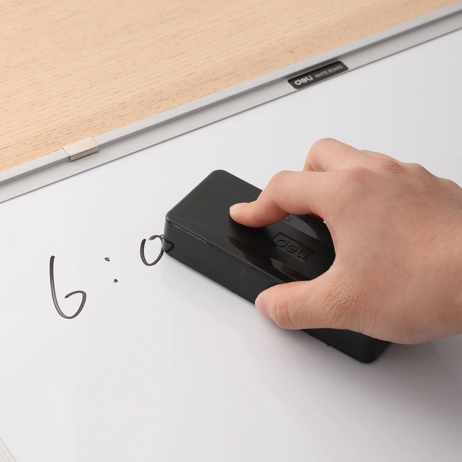 Deli Standard Size Dry-Erase Whiteboard Eraser (125x50mm) | Durable Plastic Body with Non-Scratch Corduroy Lint Pad (Black) | E7834