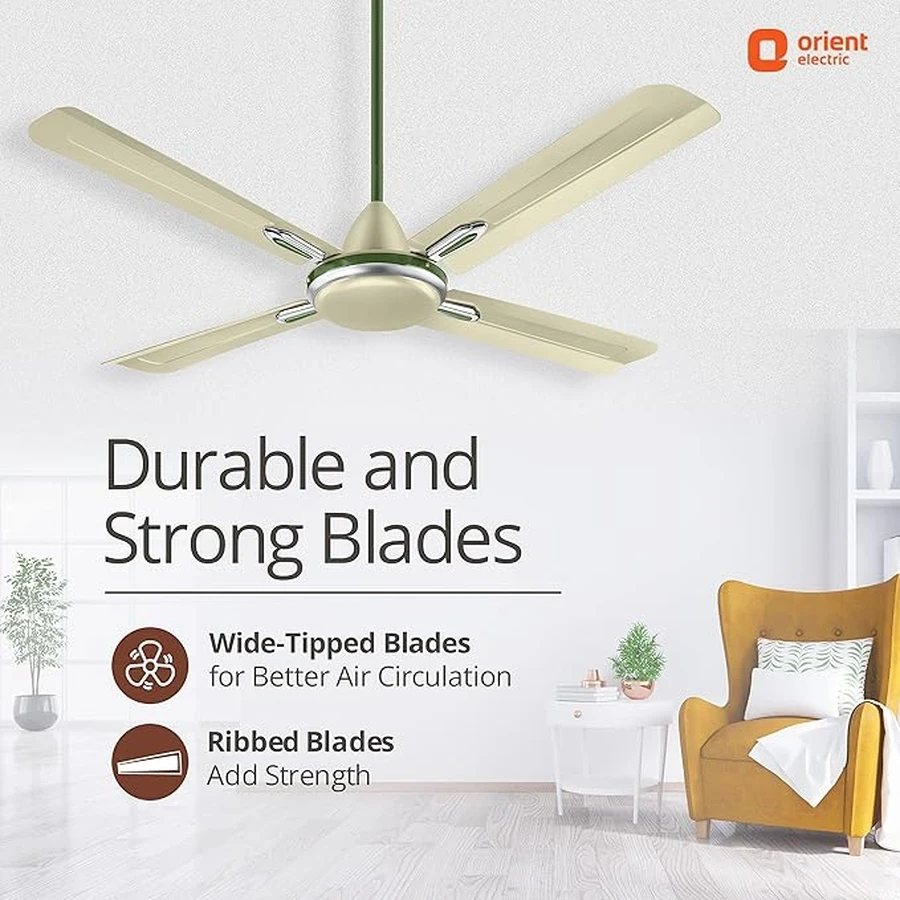 Orient Quadro Ornamental 4-Blade Ceiling Fan 60W | 1200mm | BEE Star Rated | 230 CMM Airflow | Silver Blue, Sea Green, Ivory Cherry & Golden Chocolate