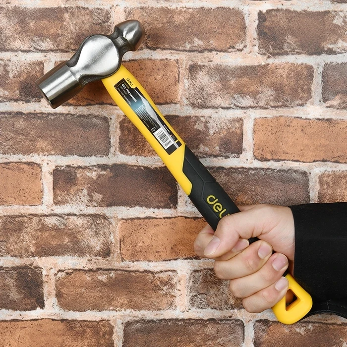 Deli Tools Ball Pein Hammer 500g (1lb) | Drop-Forged 45# Carbon Steel Head with Fiberglass Shock-Absorbing Handle | EDL443016