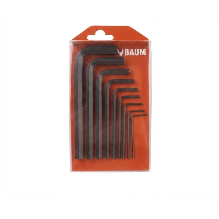BAUM 10-Piece Imperial Fractional Allen Key Wrench Set | High-Grade Alloy Steel with 50 HrC Hardness & Black Oxide Finish | Heavy-Duty Plastic Blow Case | Model ART 444/10W (1/16" - 3/8")