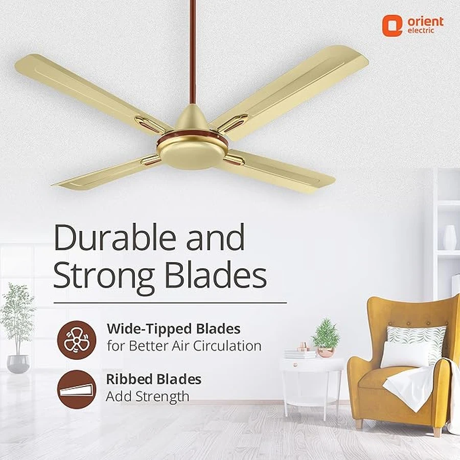 Orient Quadro Ornamental 4-Blade Ceiling Fan 60W | 1200mm | BEE Star Rated | 230 CMM Airflow | Silver Blue, Sea Green, Ivory Cherry & Golden Chocolate