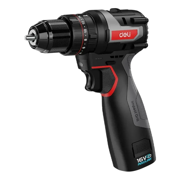 Deli Tools 16V Brushless Cordless Impact Drill Set 45Nm High Torque 2-Speed Hammer Driver with 10mm Keyless Chuck & 2x 2.0Ah Batteries | EDE-CZ16-1D2