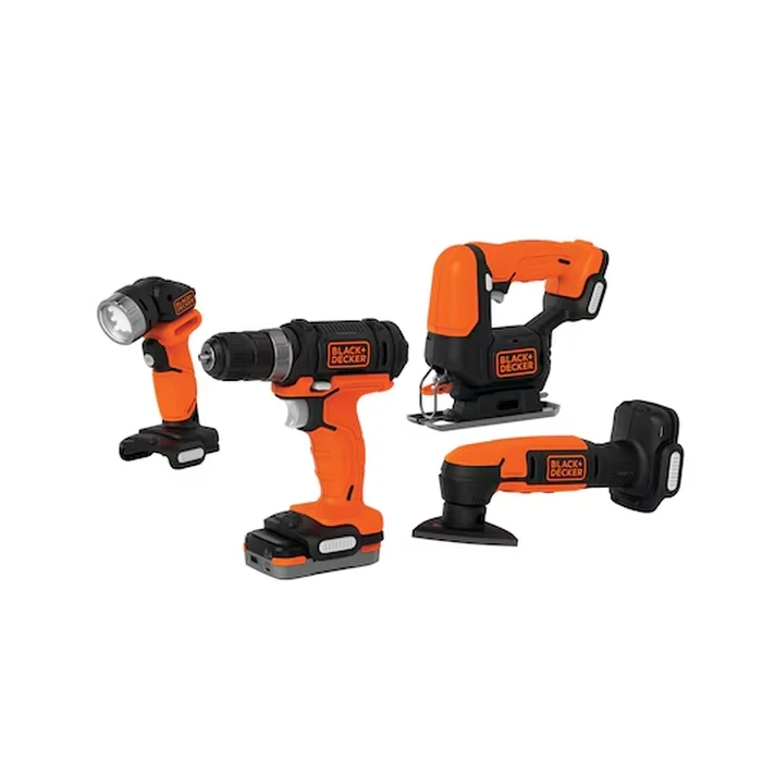 BLACK+DECKER 12V GoPak 4-Tool Cordless Combo Kit (Drill, Jigsaw, Sander, LED Light) with 2-in-1 USB Power Bank Battery | BDCK502C1-B5