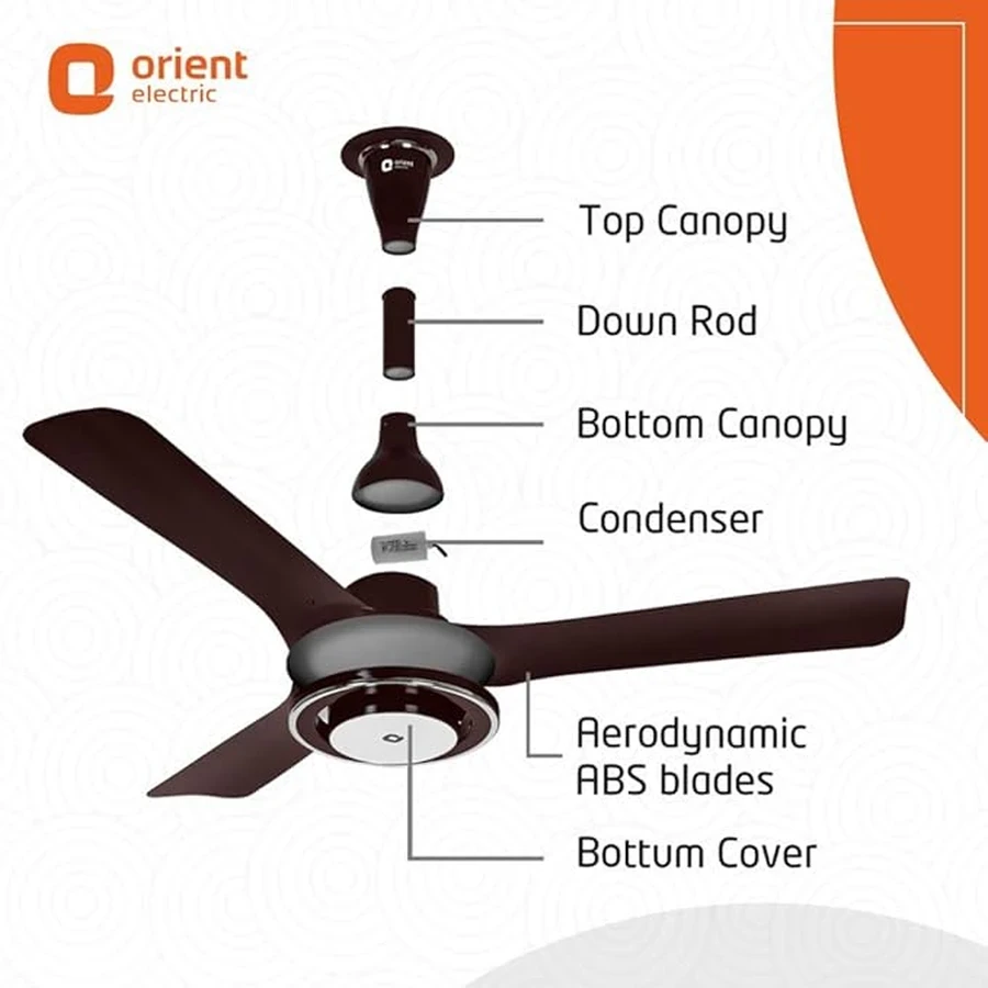 Orient iFloat Ceiling Fan 35 Watts | 215 CMM Airflow | Ultra-Quiet 11dB | Remote Controlled | Aluminium Blades | Lakeside Brown & White