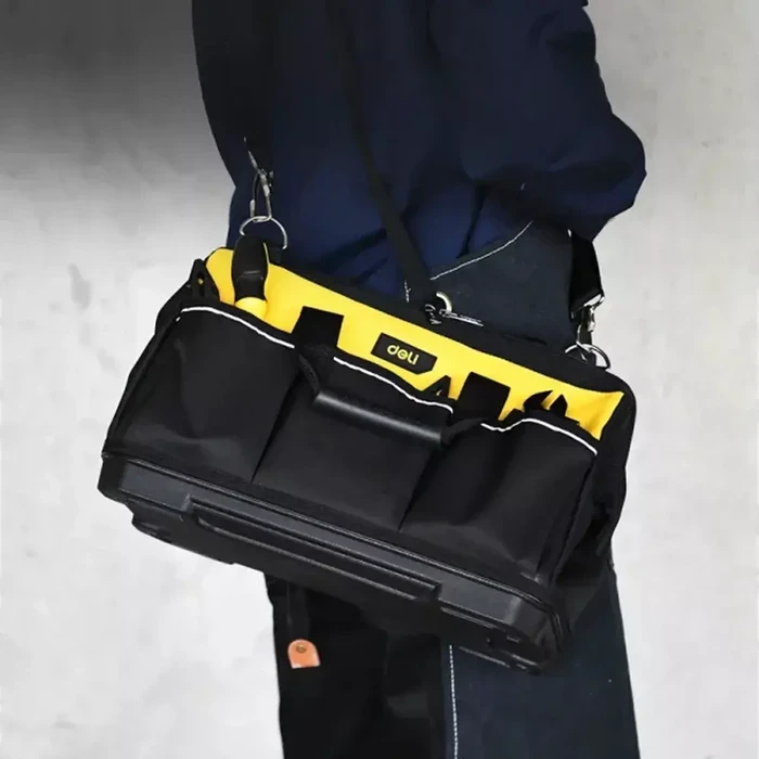 Deli 16-Inch Professional High-Density 600D Oxford Fabric Tool Bag | Heavy-Duty 13-Pocket Spacious Mechanical Storage Carrier with Reinforced Handles | EDL586120