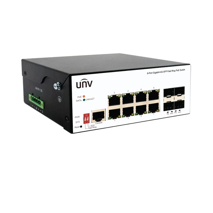 UNV 8-Port Industrial Gigabit Managed PoE Switch with 4 SFP Fiber Slots, 120W Budget & ERPS Ring Protection | ISW5000-8GT4GP-POE-IN