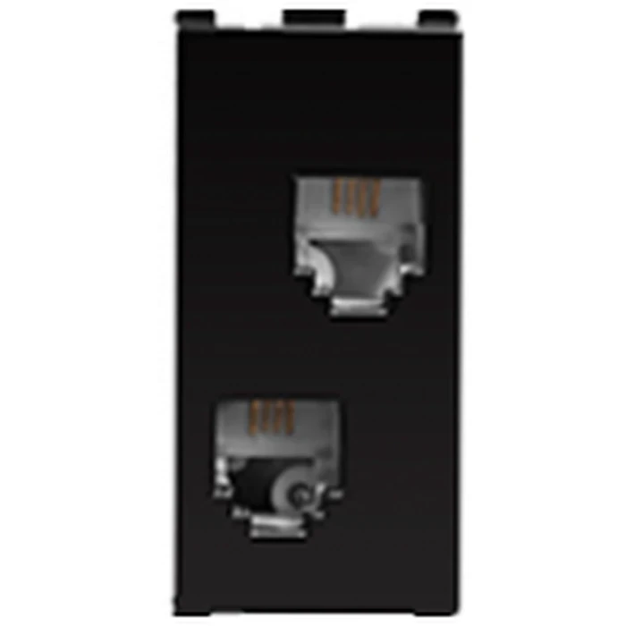 Anchor Roma 66552B RJ11 Double Telephone Jack | Dual Port Signal Logic | 1-Module Compact Modular | Glossy Black Premium Shield
