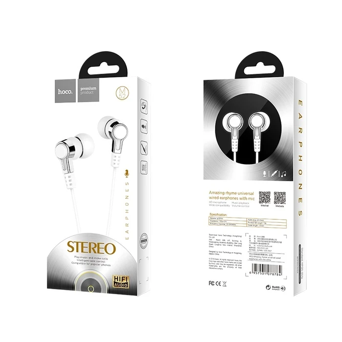 HOCO AMAZING RHYME Universal Wired Earphone with Microphone | 10mm Driver | Black, White Finish | M52