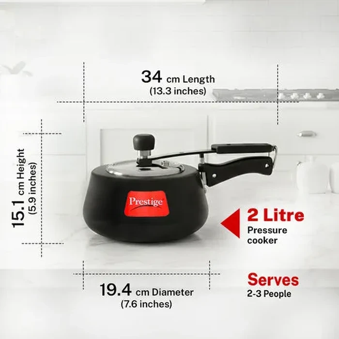 Prestige Nakshatra Svachh Cute HA Duo 2L Pressure Cooker | Hard Anodized Body with Deep Stainless Steel Anti-Spill Lid | Gas & Induction Friendly | Model 20259