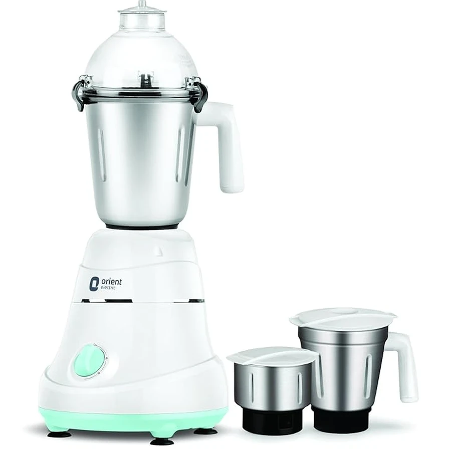 Orient Electric Kitchen Kraft 750W Heavy-Duty Mixer Grinder | 2L Capacity with Stainless Steel Blades, Dishwasher Safe Jars & Rotary Knob Controls (White & Turquoise Blue)