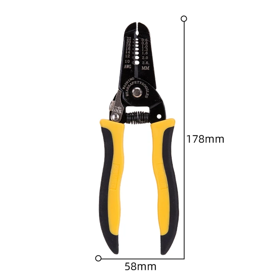 Deli Wire Stripper 0.6 mm to 2.6 mm Range High Carbon Steel with Heat-Treated Jaws & Dual-Color PVC Coated Handle (Yellow) | EDL2607