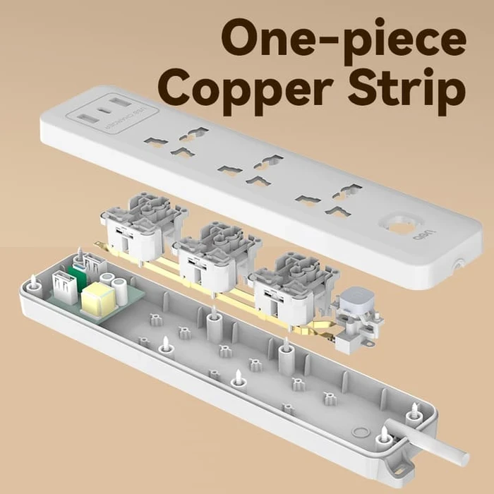 DELI 3-Outlet Universal Power Strip | 2500W 10A 2-Meter Extension Cord Dual USB-A & Type-C Charging Hub | ET708H