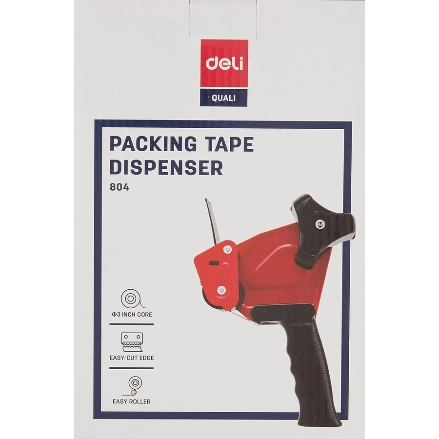 Deli Heavy-Duty Packing Tape Dispenser | One-Hand Operation ABS Carton Sealer with Anti-Corrosion Stainless Steel Blade (60mm Core) | E804