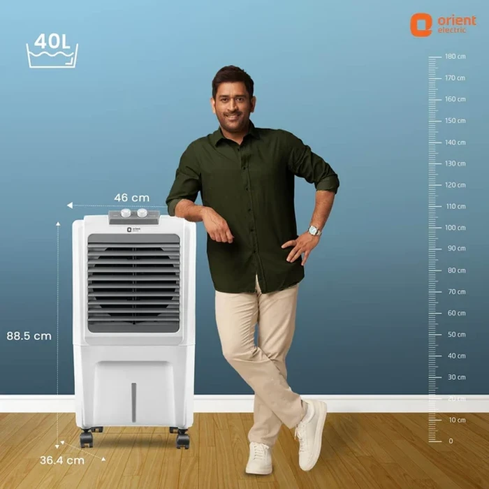 Orient Aerocool 40L Personal Air Cooler | 140W High-Speed 2-Pole Motor 12-Inch Fan | 2100 Cu.m./hr Air Delivery DenseNest Honeycomb Pads | CP4001H