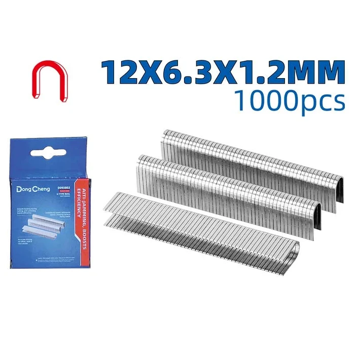 Dongcheng 12x6.3x1.2mm U-Type Cable Staple Pins (1000 Pcs/Box) | Heavy Duty 1.2mm Wire Round Crown Fasteners for D093600 & Electrical Wire Tacking | DG Series